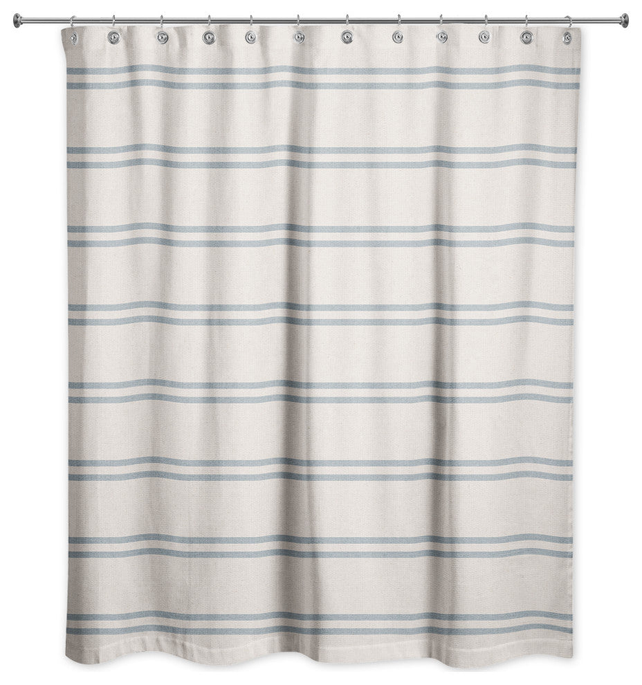 Blue Stripe on Blush 71 x 74 Shower Curtain
