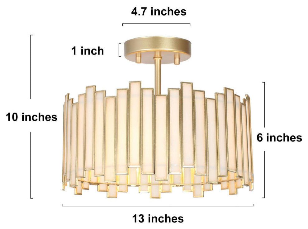LNC 3-Light Tiffany Glass LED Semi-Flush Mount Light, Matte Gold