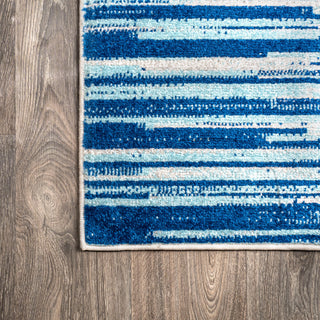 Linear Modern Half-Stripe Area Rug, Blue/Cream, 4 X 6
