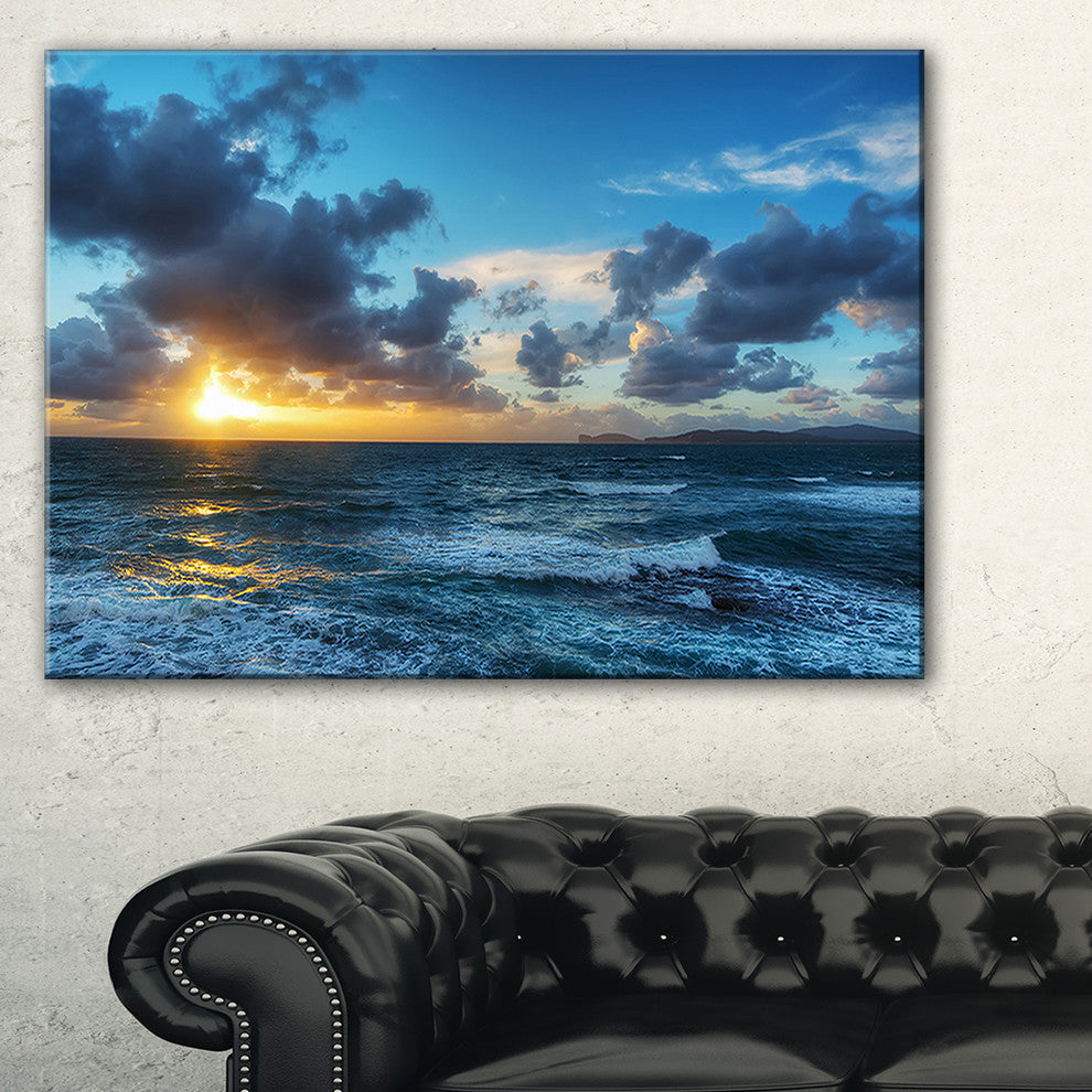 "Sunset at Alghero Under Dramatic Sky" Seashore Canvas Print, 40"x20"