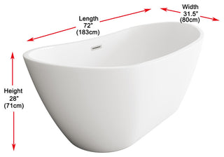 Igor 72" Soaking Bathtub, Glossy White With Brushed Nickel Trim