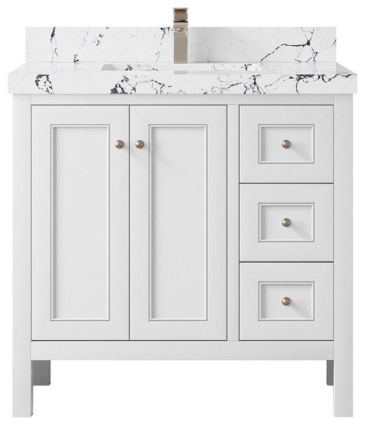 Nashville 36" Center Sink Bath Vanity, White 2" Viola Night
