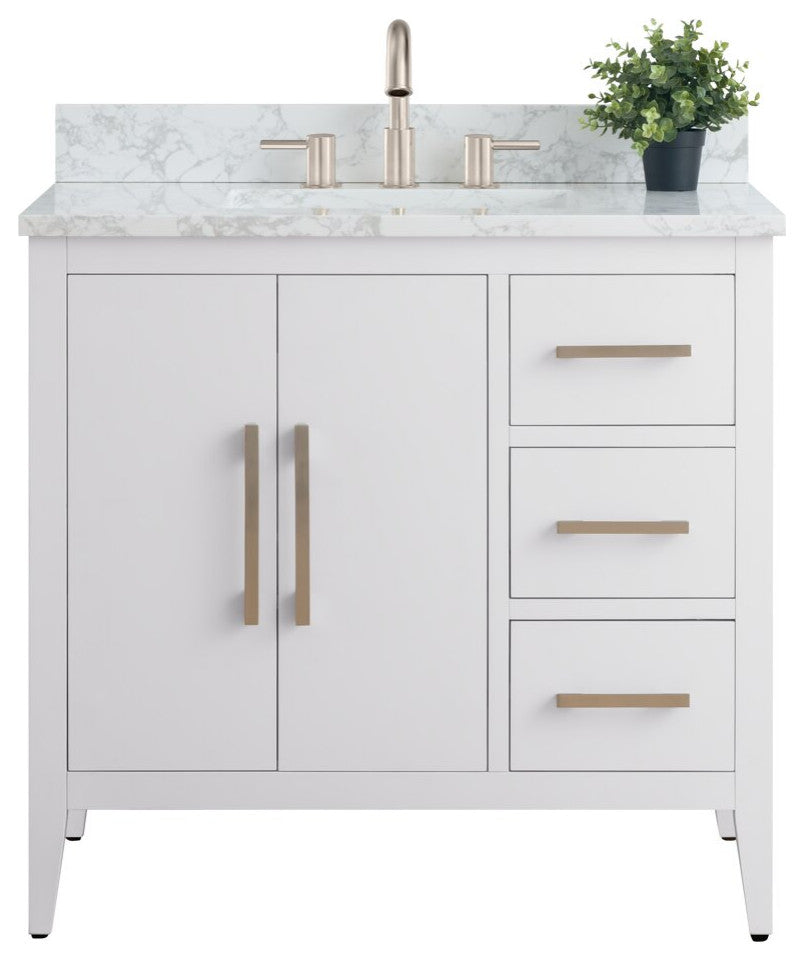 Vanity Art Bathroom Vanity With Sink, White, 36", Single Sink, Brushed Nickel