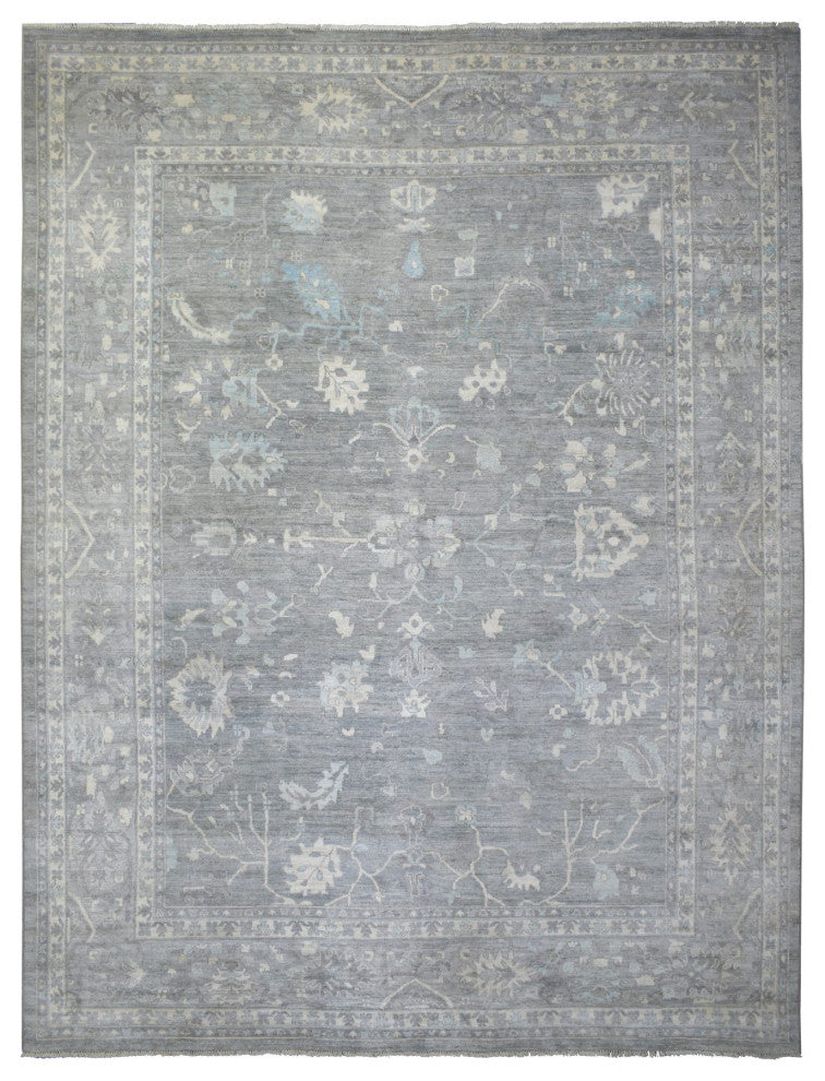 Gray, Hand Knotted Afghan Angora Oushak, Soft Wool Oversized Rug, 12'0"x15'2"