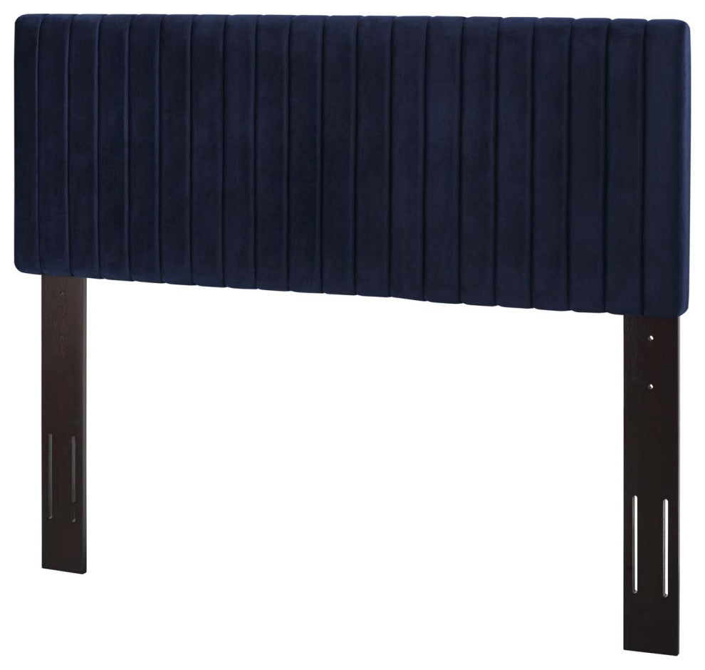 Contemporary Modern Full and Queen Size Headbaord, Velvet Fabric, Navy Blue