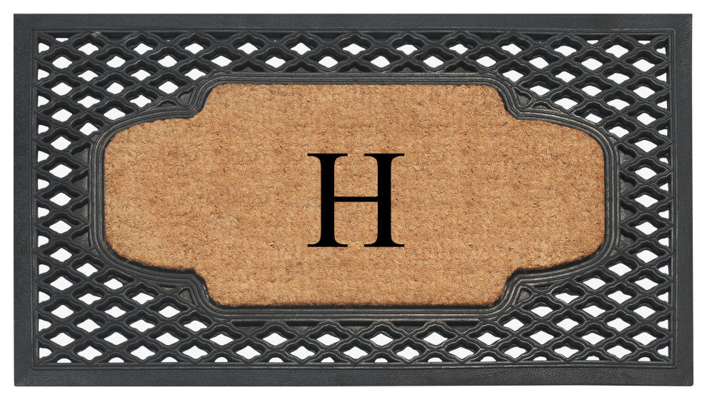 A1HC Mesh Border Rubber and Coir Monogrammed Doormat, 23"X38", Black, H