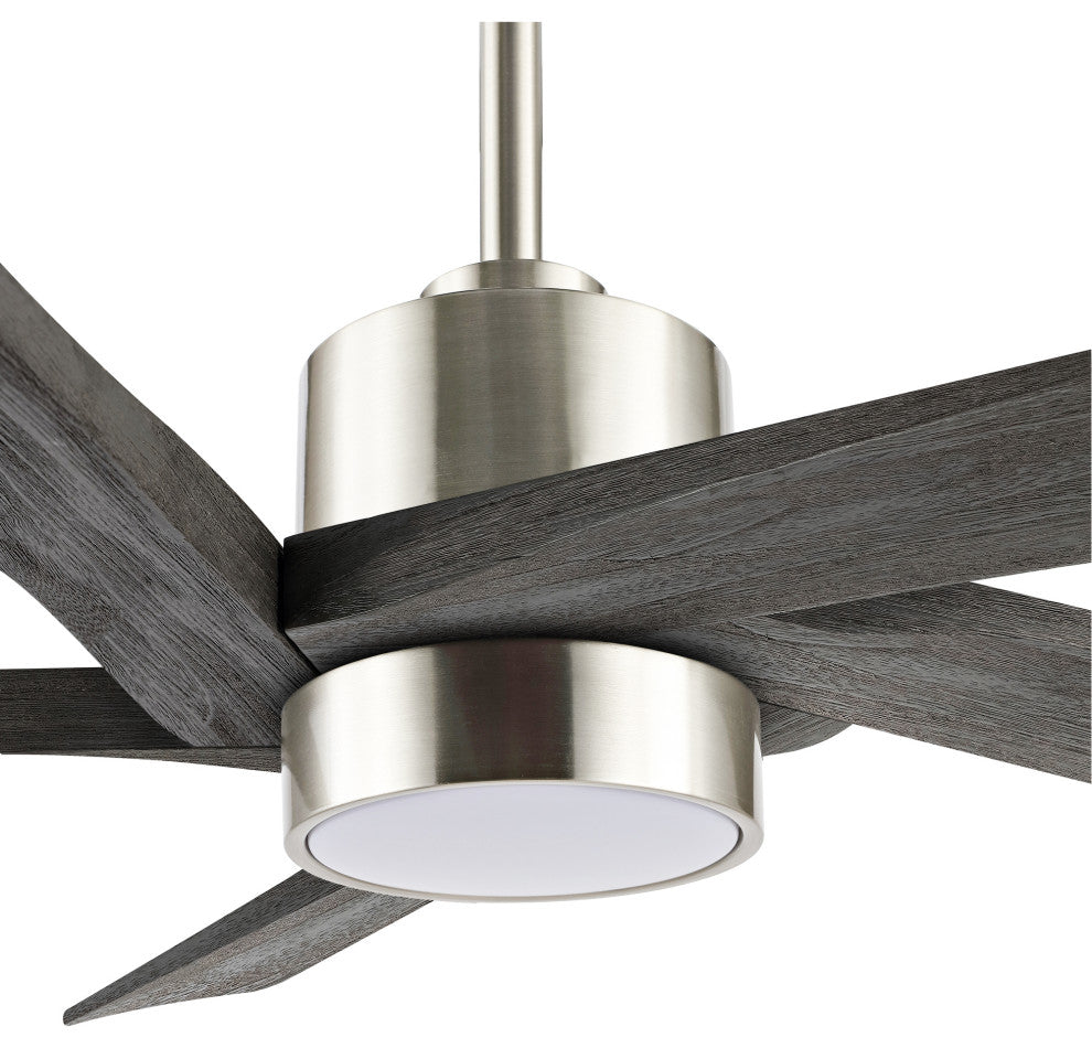 54" Reversible 5-Blade LED Ceiling Fan With Remote and Light, Brushed Nickel/Gray