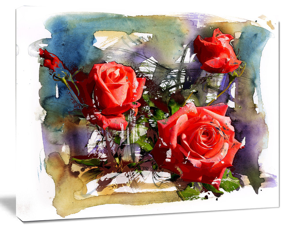 Large Red Roses Composition, Floral Art Canvas Print, 20"x12"