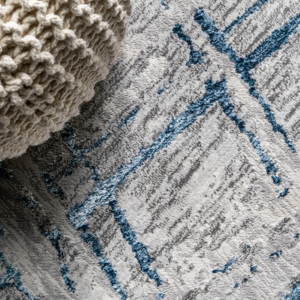 Slant Modern Abstract Area Rug, Gray/Blue, 3 X 5