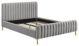 Angela Velvet Upholstered Bed, Gray, Queen