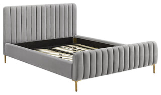 Angela Velvet Upholstered Bed, Gray, Queen