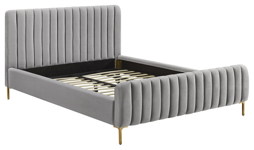 Angela Velvet Upholstered Bed, Gray, Queen