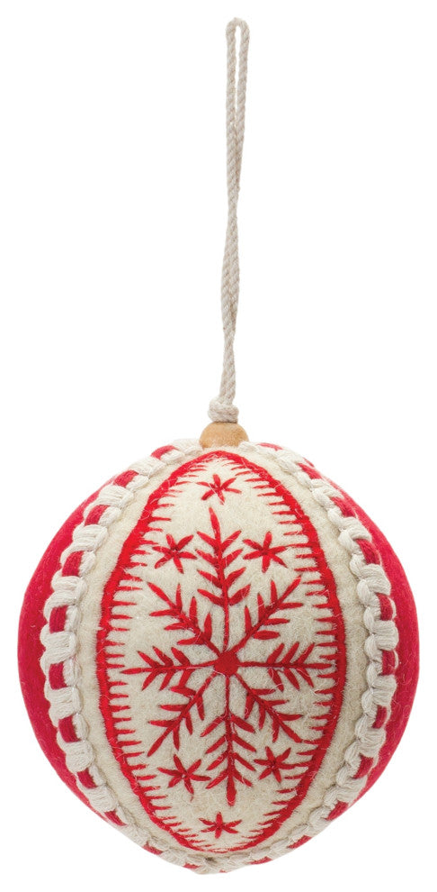 Embroidered Wool Ball Ornament, Set of 4