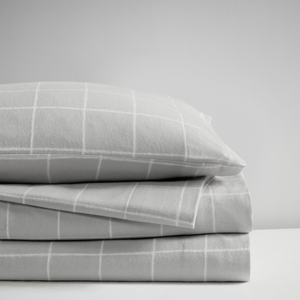 Beautyrest Oversized Flannel 4 Piece Sheet Set, Grey Windowpane