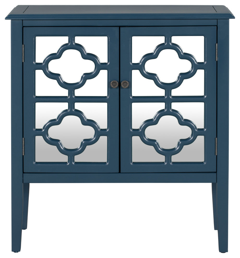 Wood Double Mirrored Door Accent Cabinet with Adjustable Shelf, Blue, 32" X 14"