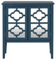 Wood Double Mirrored Door Accent Cabinet with Adjustable Shelf, Blue, 32" X 14"