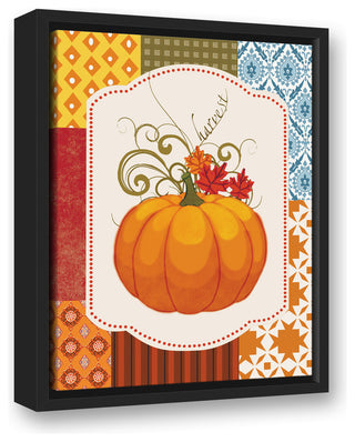 Harvest Patchwork Pumpkin 12x16 Black Floating Framed Canvas