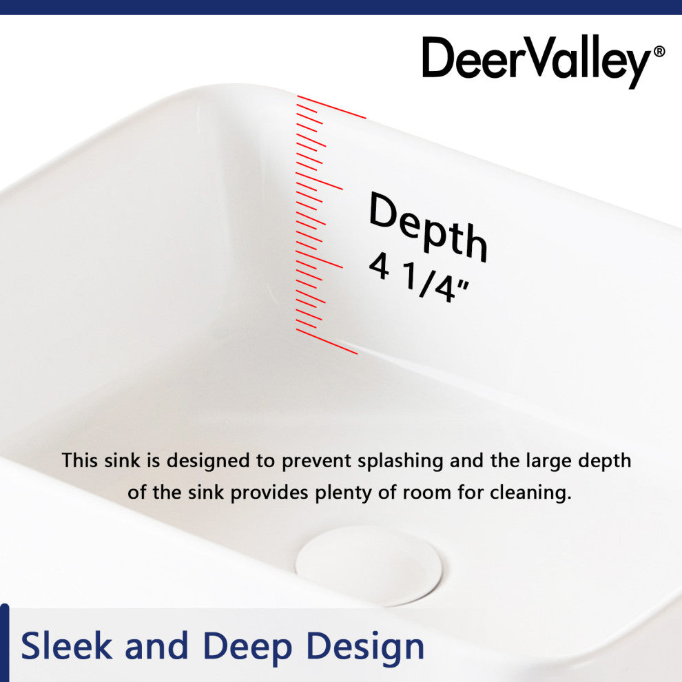 19"X15" Ceramic Rectangular White Bathroom Vessel Sink Above Counter Sink