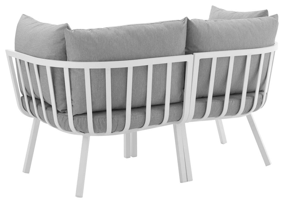 Lounge Loveseat Sofa, Aluminum, Metal, White Gray, Modern, Outdoor Patio