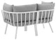 Lounge Loveseat Sofa, Aluminum, Metal, White Gray, Modern, Outdoor Patio
