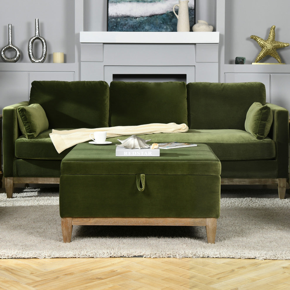 Knox 35" Square Storage Cocktail Ottoman, Olive Green Performance Velvet