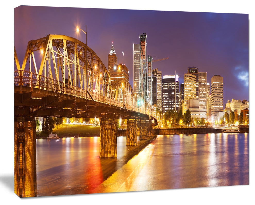 Skyline of Portland Panorama, Cityscape Canvas Art Print, 20"x12"
