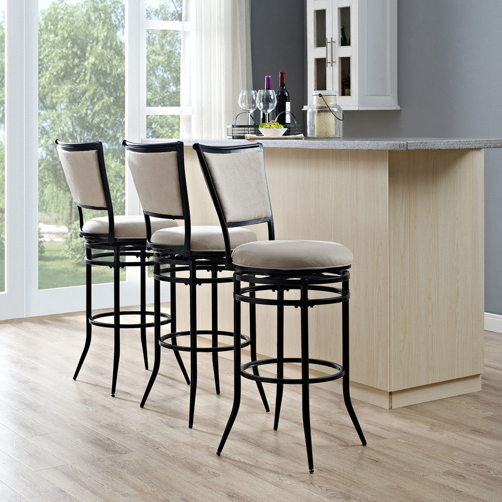 Rachel Swivel Bar Stool, Black With White Cushion