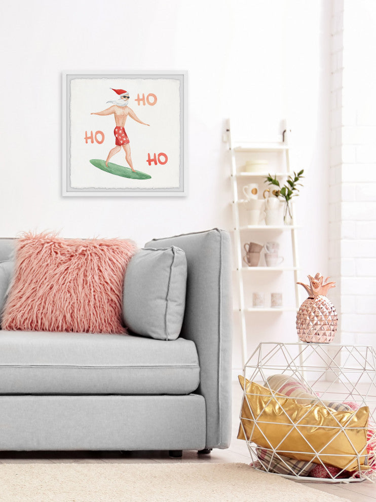 "Santa Goes Surfing" Framed Painting Print, 24x24