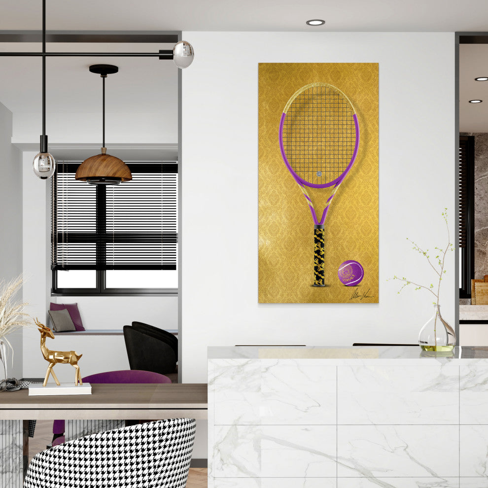 "Versace Vibes Racquet" Frameless Floating Tempered Glass Panel Graphic Wall Art