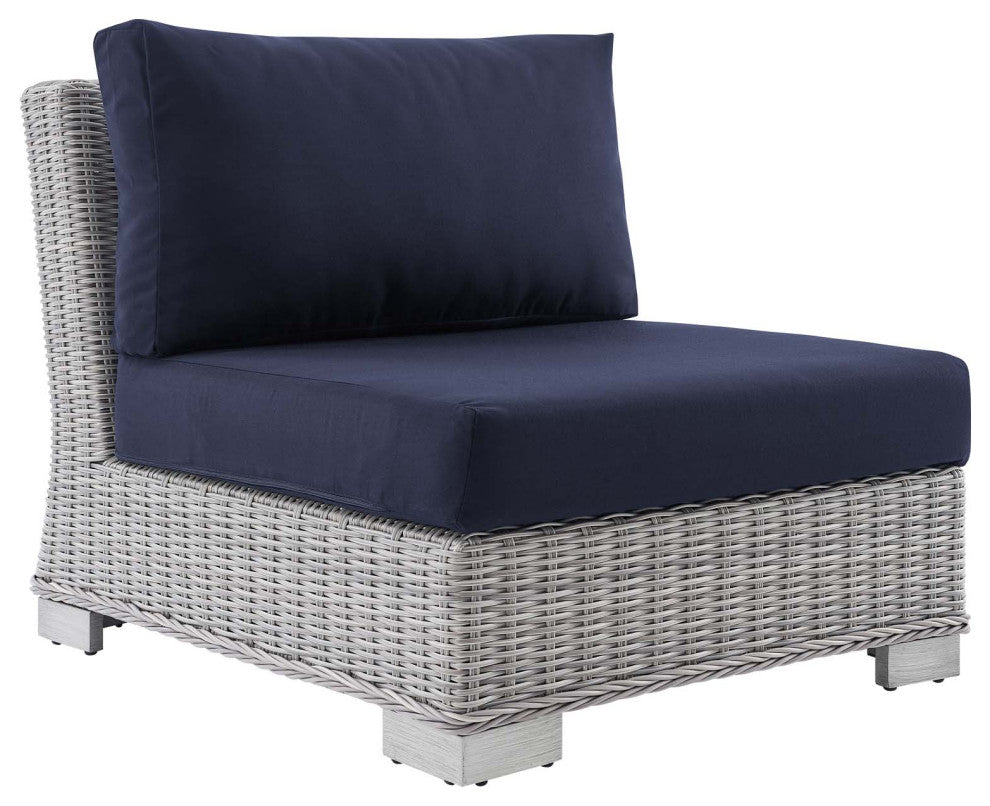Conway Sunbrella Outdoor Patio Wicker Rattan Armless Chair Light Gray Navy