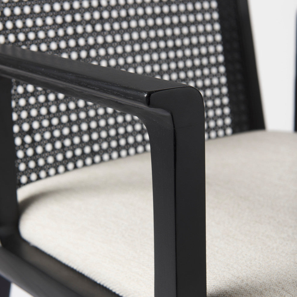 Clara Cream Fabric Seat And Cane Back With Black Solid Wood Frame Dining Chair