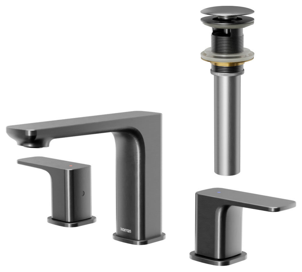 Karran 2-Handle 3-Hole Widespread Faucet With Pop-up Drain, Gunmetal Grey