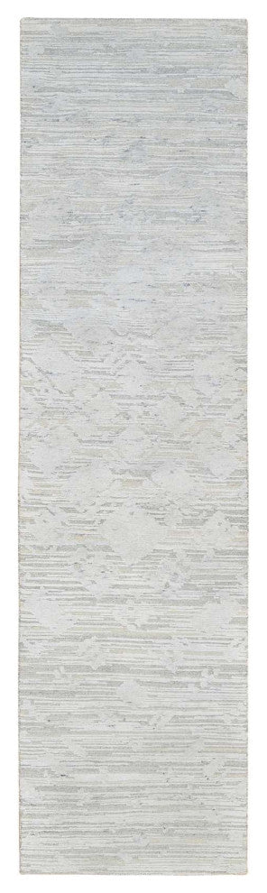 Gray Modern Hand Knotted Hand Spun Undyed Natural Wool Runner Rug, 2'6"x9'9"