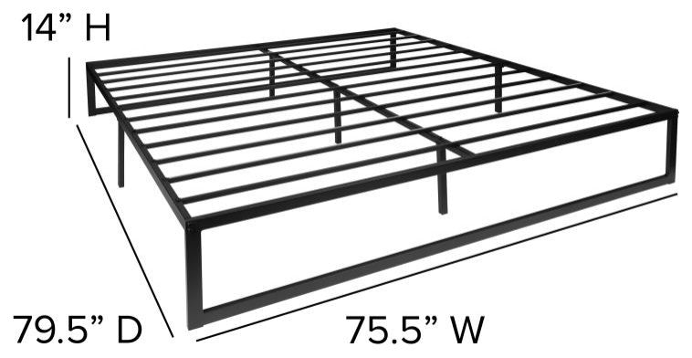 14" Metal Platform Bed Frame, 10" Pocket Spring Mattress & Memory Foam Topper, Black, Queen