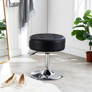 Round Swivel Faux Leather Vanity Stool, Black, Standard