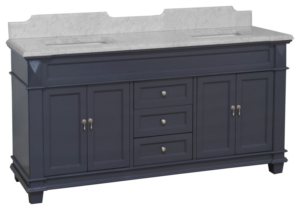 Elizabeth 72" Double Bathroom Vanity, Marine Gray, Carrara Marble