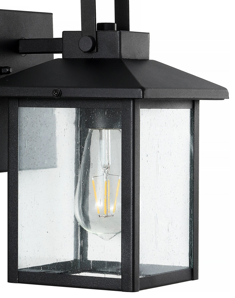 Bungalow 6.75" 1-Light Iron/Seeded Glass RusticOutdoor Lantern, Black, Set of 2