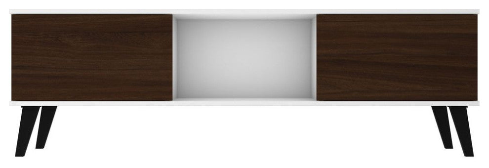 Doyers 62" TV Stand, White and Nut Brown