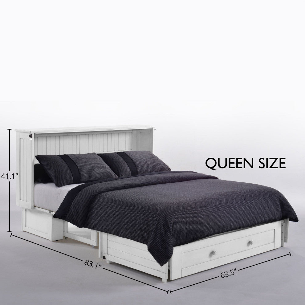 Daisy Queen Size Murphy Bed Cabinet With Storage & Charging Ports, White