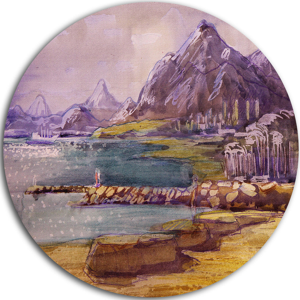 Purple Hills, Landscape Round Wall Art, 11"