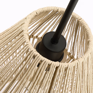 12" W 1-Light Rattan Single Pendant Light With Black Canopy