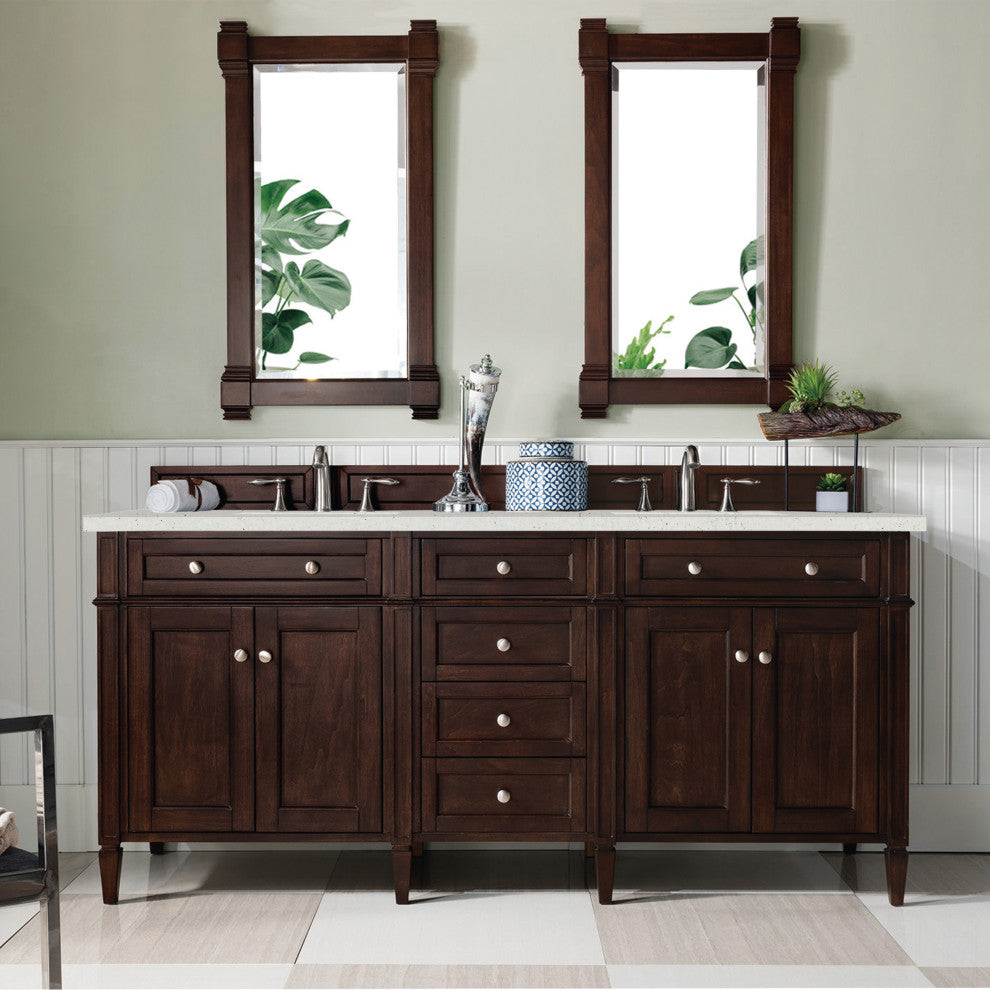 Brittany 72" Double Vanity, Burnished Mahogany, Lime Delight Quartz