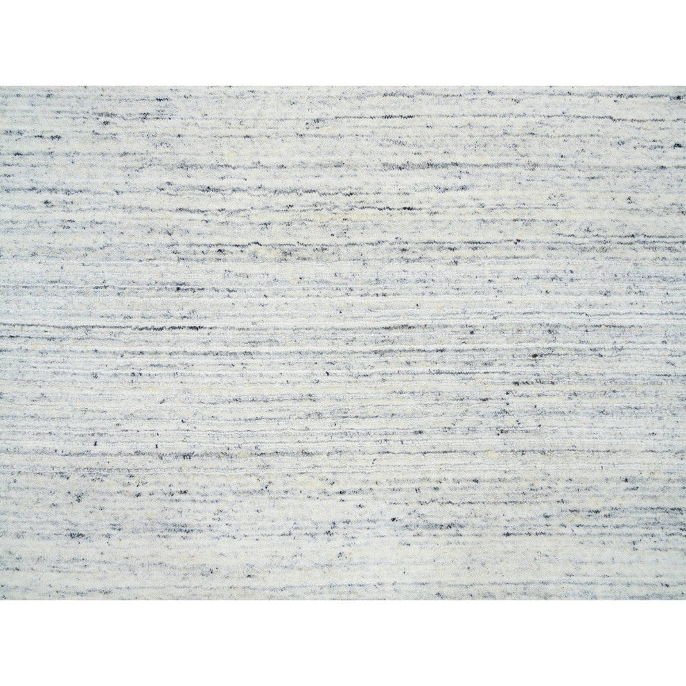 Ivory Hand Loomed Plain Modern Striped Design Organic Wool Round Rug, 10'x10'