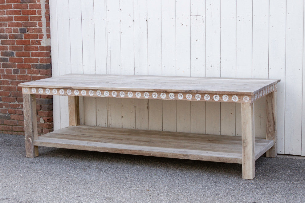 Bleached Teak Mother of Pearl Blossom Table