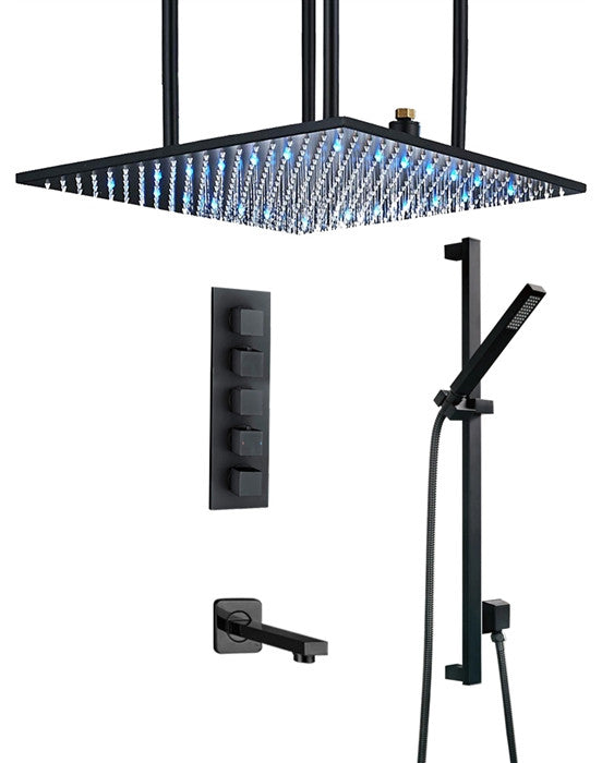 Terracina 20" Mist Rainfall Shower System, Handheld Shower and Tub Spout, Black