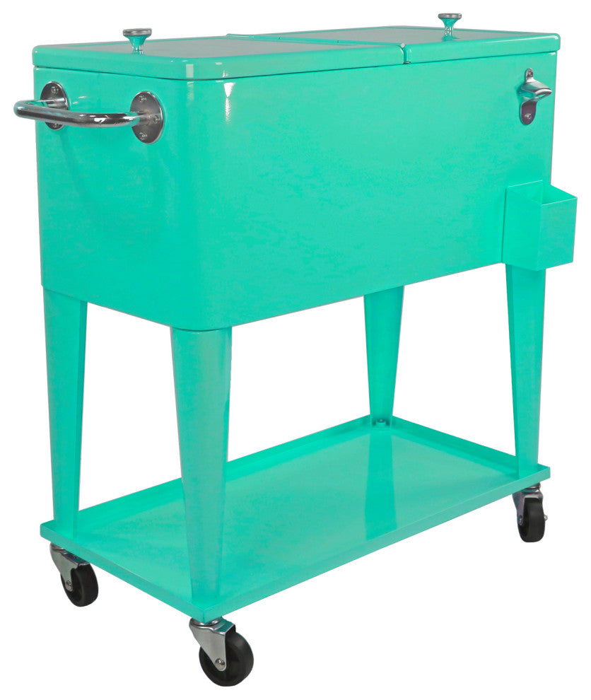 80 Quart Retro Rolling Cooler Cart, Outdoor, Seafoam