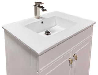 SmartFold 31" Single Sink Vanity, White With White Ceramic Top, Brushed Gold