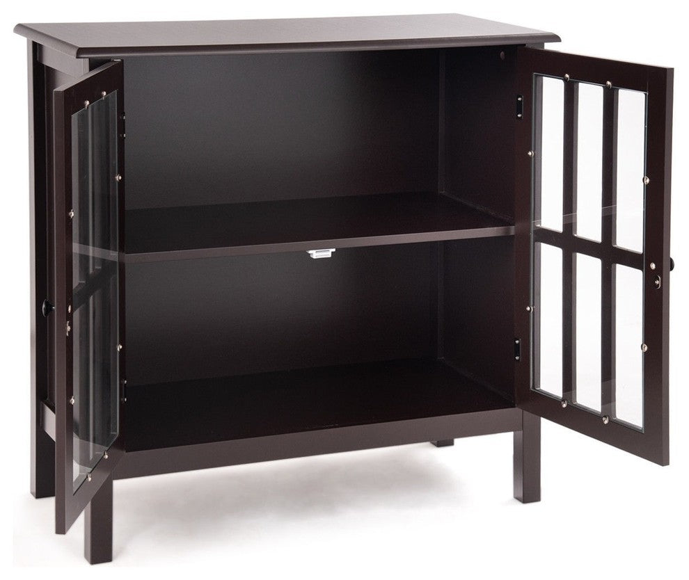 Elegant Glass Door Sideboard Console Storage Buffet Cabinet, Brown