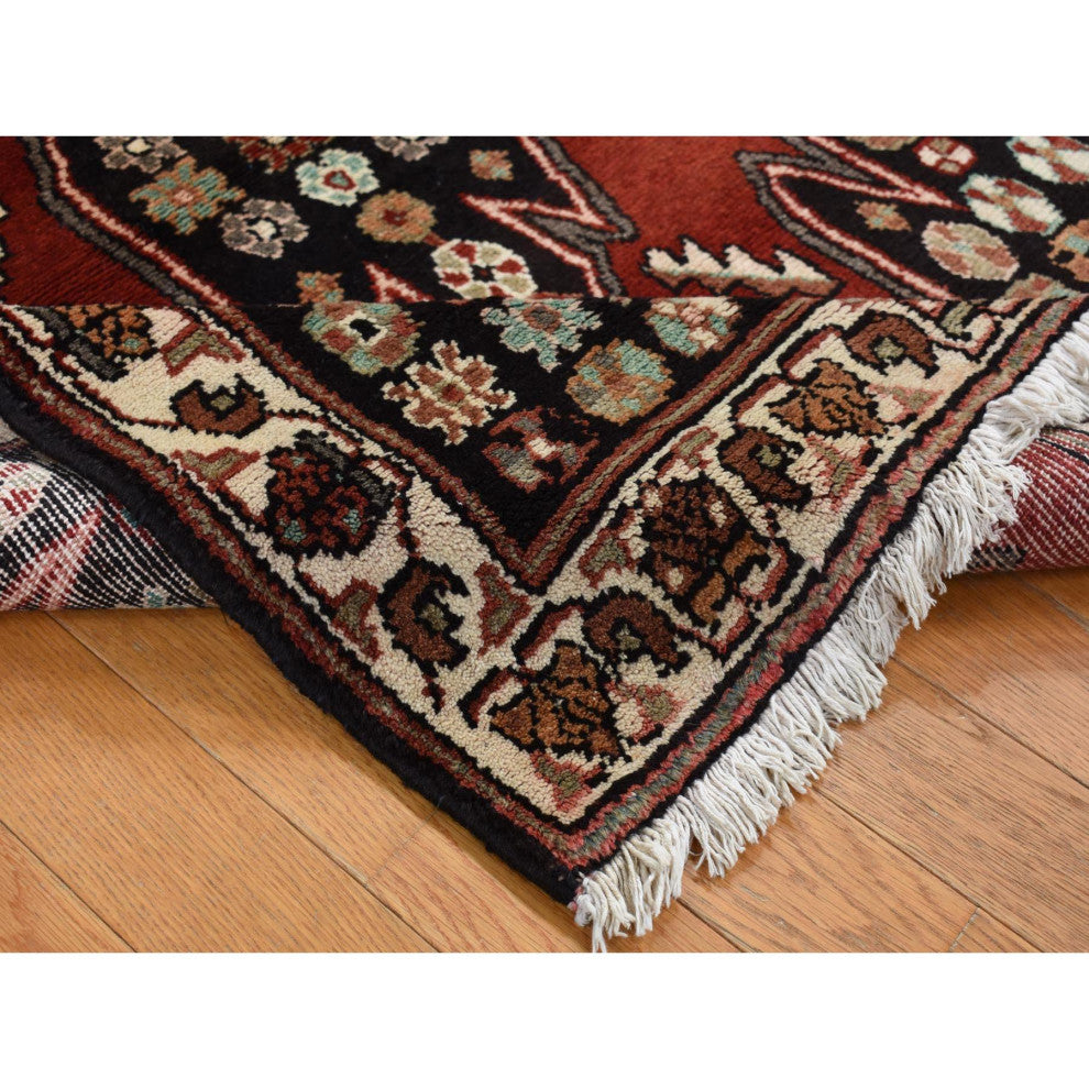 Barn Red New Persian Mazlagan Design Pure Wool Hand Knotted Rug 3'6" x 4'8"