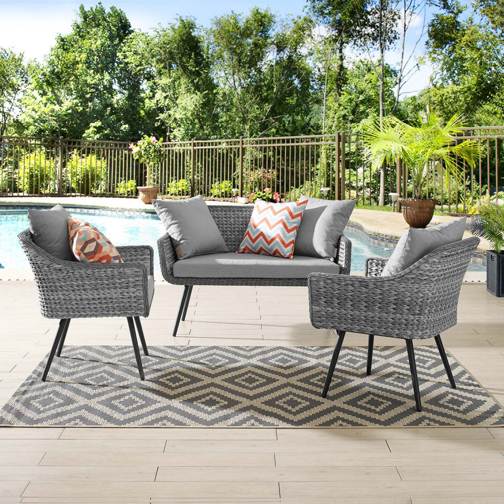 Outdoor Patio Furniture Lounge Sofa and Chair Set, Aluminum Rattan, Grey Gray